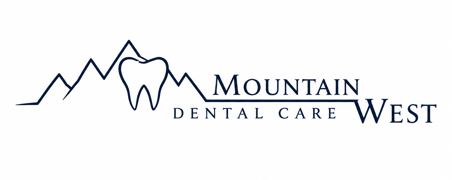 Mountain West Dental Care logo featuring a mountain range with a tooth incorporated into the design.